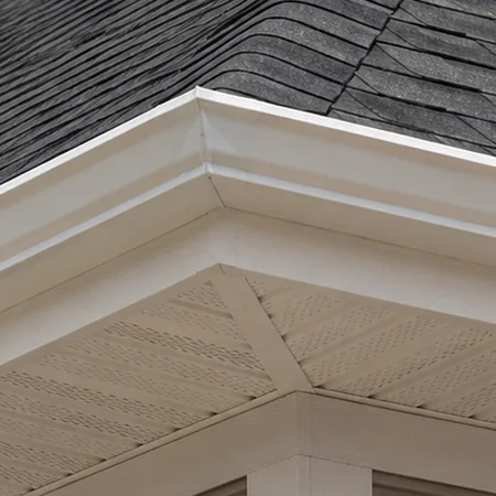 Close-up photograph of eaves and soffits on a house