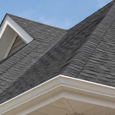 Close-up photograph of roof on a house